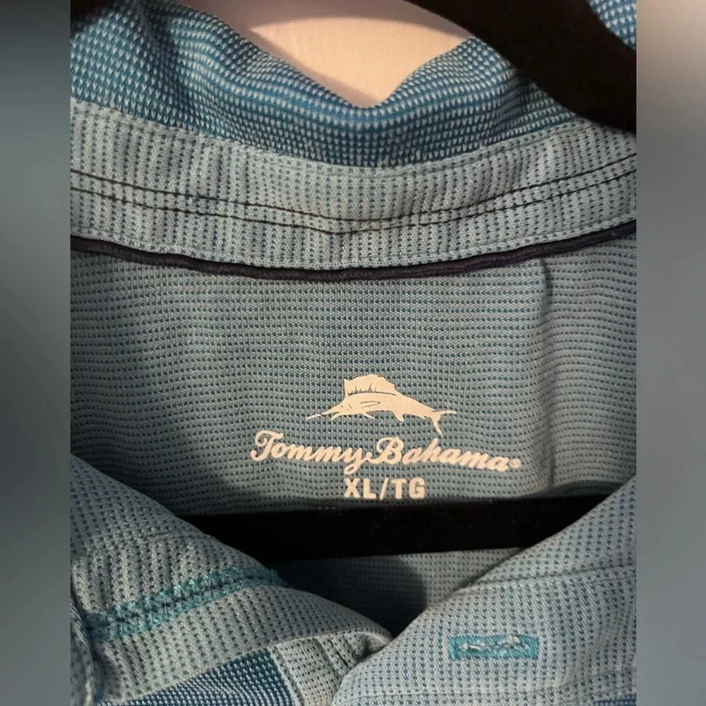 Tommy Bahama men’s polo shirt collared blue teal textured size XL beach travel